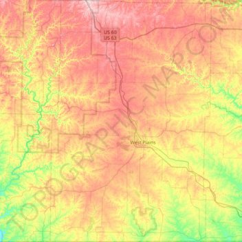 Mapa topográfico Howell County, altitude, relevo