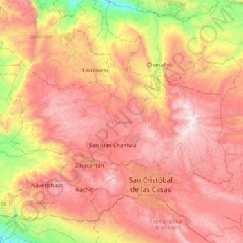 Mapa topográfico Chamula, altitude, relevo