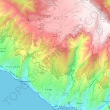 Mapa topográfico Ponta do Sol, altitude, relevo