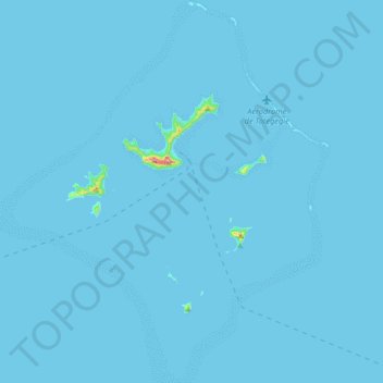 Mapa topográfico Gambier Islands, altitude, relevo