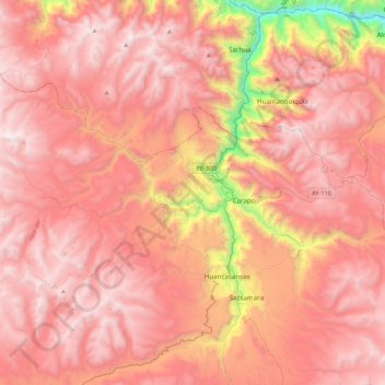Mapa topográfico Santiago de Lucanamarca, altitude, relevo