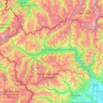 Mapa topográfico Aostatal, altitude, relevo