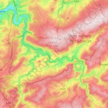 Mapa topográfico Stoumont, altitude, relevo