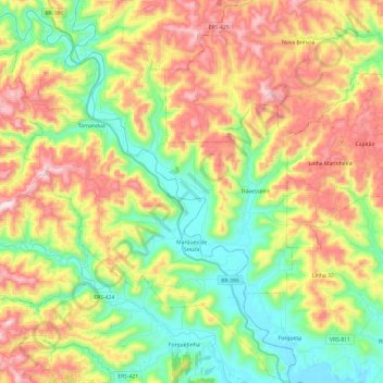 Mapa topográfico Marques de Souza, altitude, relevo