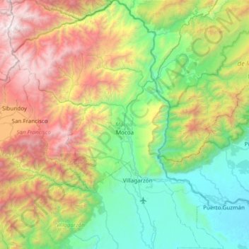 Mapa topográfico Mocoa, altitude, relevo