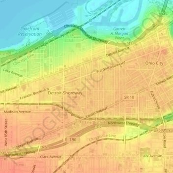 Mapa topográfico Detroit - Shoreway, altitude, relevo