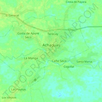 Mapa topográfico Achaguas, altitude, relevo