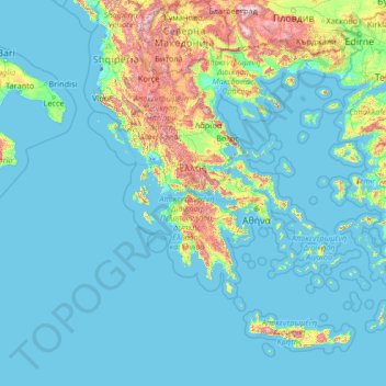 Mapa topográfico Grécia, altitude, relevo