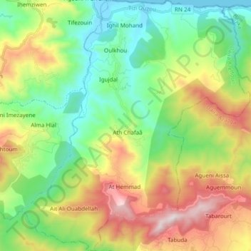 Mapa topográfico Aït Chafâa, altitude, relevo