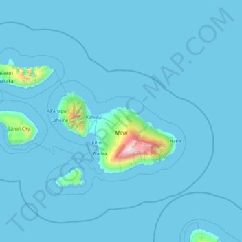 Mapa topográfico Maui, altitude, relevo