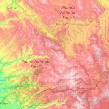 Mapa topográfico Sierra County, altitude, relevo