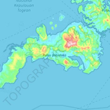 Mapa topográfico Pulau Batudaka, altitude, relevo
