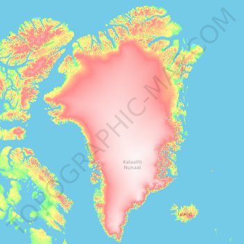 Mapa topográfico Gronelândia, altitude, relevo