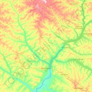 Mapa topográfico Três Lagoas, altitude, relevo