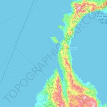 Mapa topográfico Donggala Regency, altitude, relevo