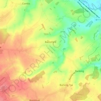 Mapa topográfico Battisford, altitude, relevo