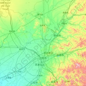 Mapa topográfico Shenyang City, altitude, relevo