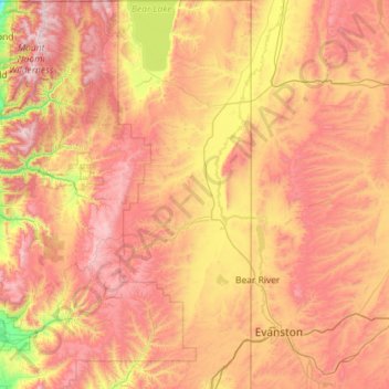 Mapa topográfico Rich County, altitude, relevo