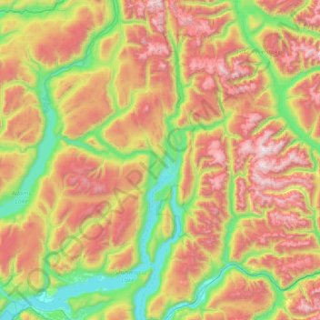 Mapa topográfico Area F (Scotch Creek/Seymour Arm), altitude, relevo