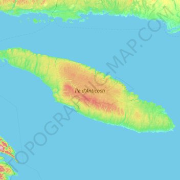 Mapa topográfico Anticosti Island, altitude, relevo