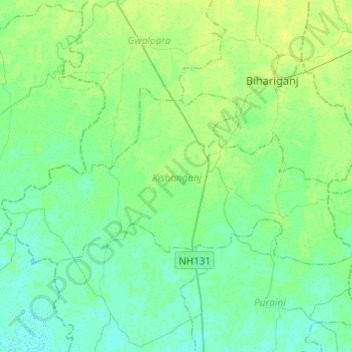 Mapa topográfico Kishanganj, altitude, relevo