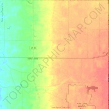 Mapa topográfico New Lyme Township, altitude, relevo