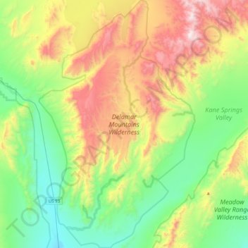Mapa topográfico Delamar Mountains Wilderness Area, altitude, relevo