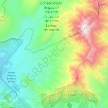 Mapa topográfico Parque Ecológico Nacional Antonio Raimondi, altitude, relevo