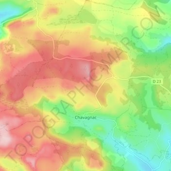 Mapa topográfico Chavagnac, altitude, relevo