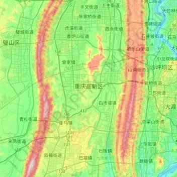 Mapa topográfico Chongqing High-tech Zone, altitude, relevo