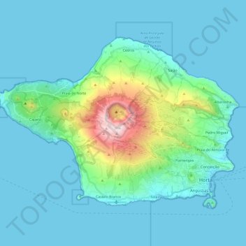 Mapa topográfico Ilha do Faial, altitude, relevo
