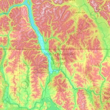 Mapa topográfico Kootenay River, altitude, relevo
