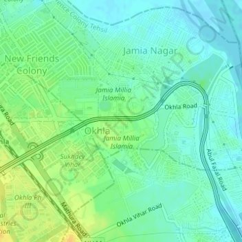 Mapa topográfico Jamia Millia Islamia, altitude, relevo