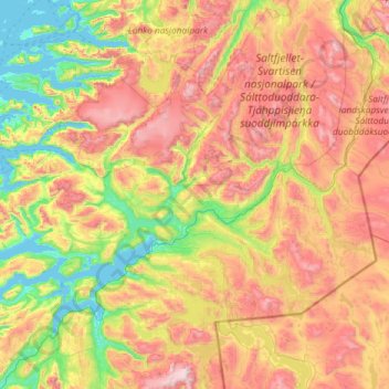 Mapa topográfico Nordland, altitude, relevo