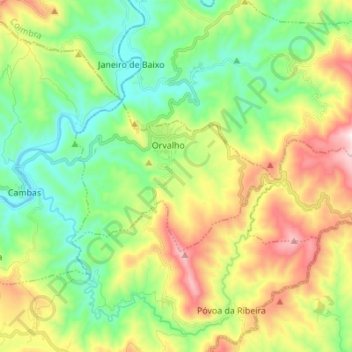 Mapa topográfico Orvalho, altitude, relevo