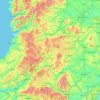 Mapa topográfico Powys, altitude, relevo