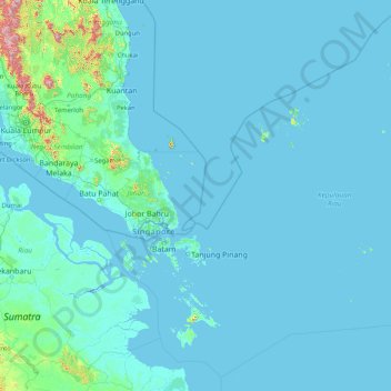 Mapa topográfico Riau Islands, altitude, relevo