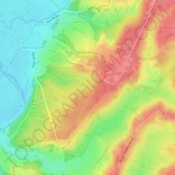 Mapa topográfico Woodgreen, altitude, relevo