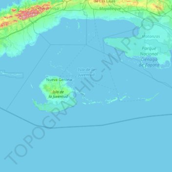 Mapa topográfico Ilha da Juventude, altitude, relevo