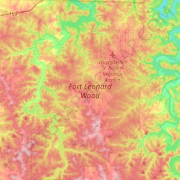 Mapa topográfico Fort Leonard Wood, altitude, relevo