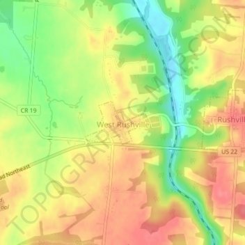 Mapa topográfico West Rushville, altitude, relevo