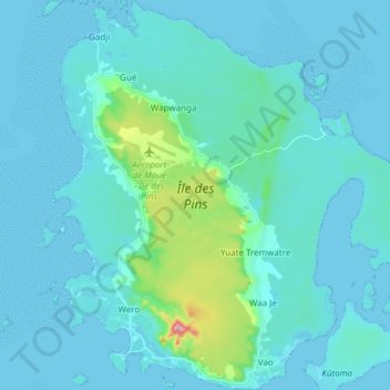 Mapa topográfico Isle of Pines, altitude, relevo