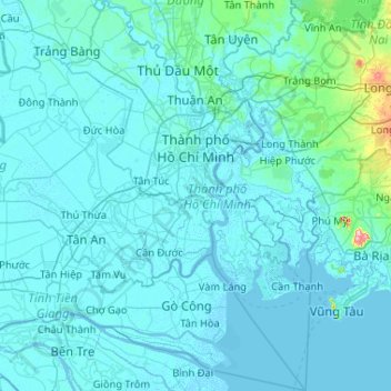 Mapa topográfico Thành phố Hồ Chí Minh, altitude, relevo