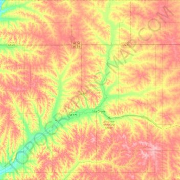 Mapa topográfico Ida County, altitude, relevo