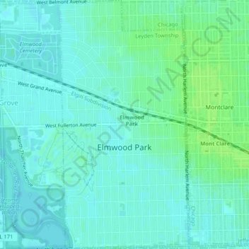 Mapa topográfico Elmwood Park, altitude, relevo