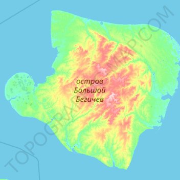 Mapa topográfico Bolshoy Begichev Island, altitude, relevo