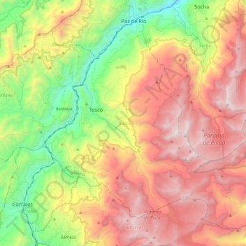 Mapa topográfico Tasco, altitude, relevo