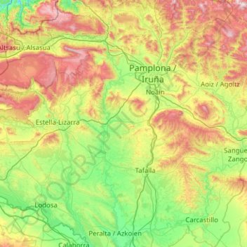 Mapa topográfico Arga, altitude, relevo