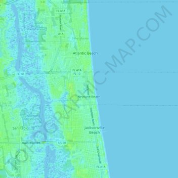 Mapa topográfico Neptune Beach, altitude, relevo