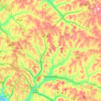 Mapa topográfico Murrysville, altitude, relevo